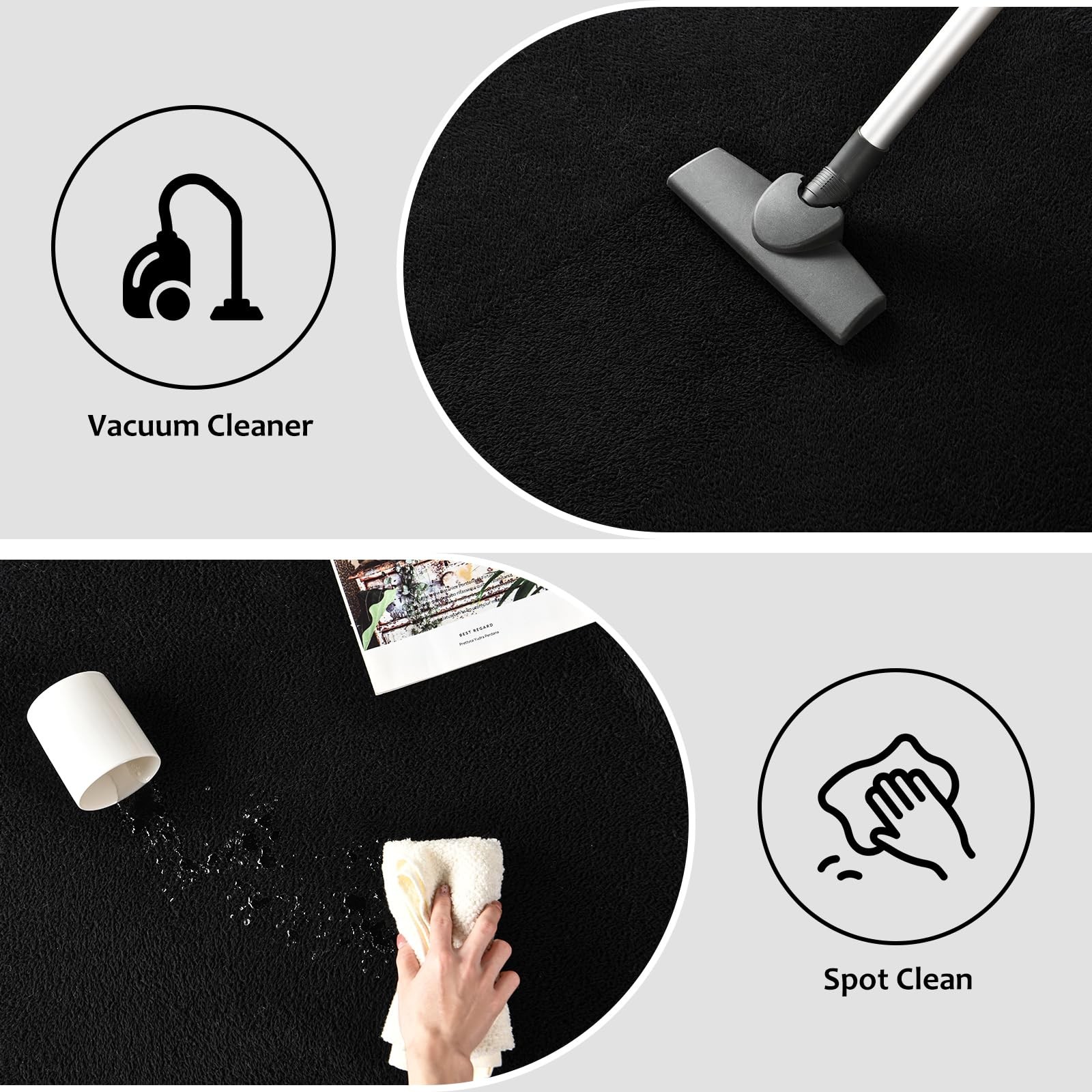 4×6 Black Memory-Foam Washable Area Rug for Bedroom Living Room | Solid