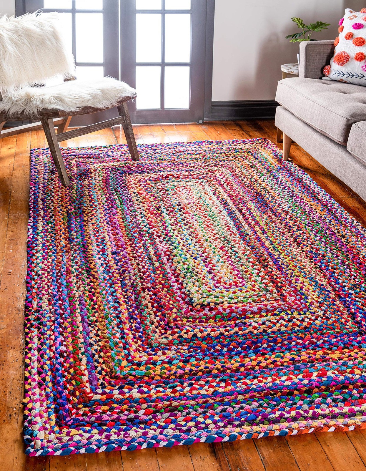 Braided Chindi Collection Area Rug – Layer (9′ x 12′ 2″ Rectangle, Multi/ Blue)
