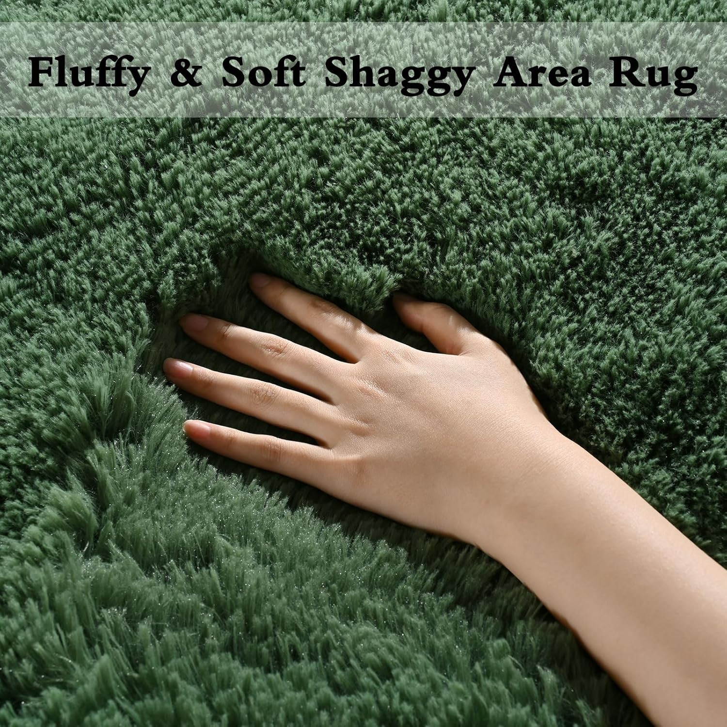 Soft Plush Dark Green Shag Rug 8×10 – Non-Slip, Machine Washable Carpet
