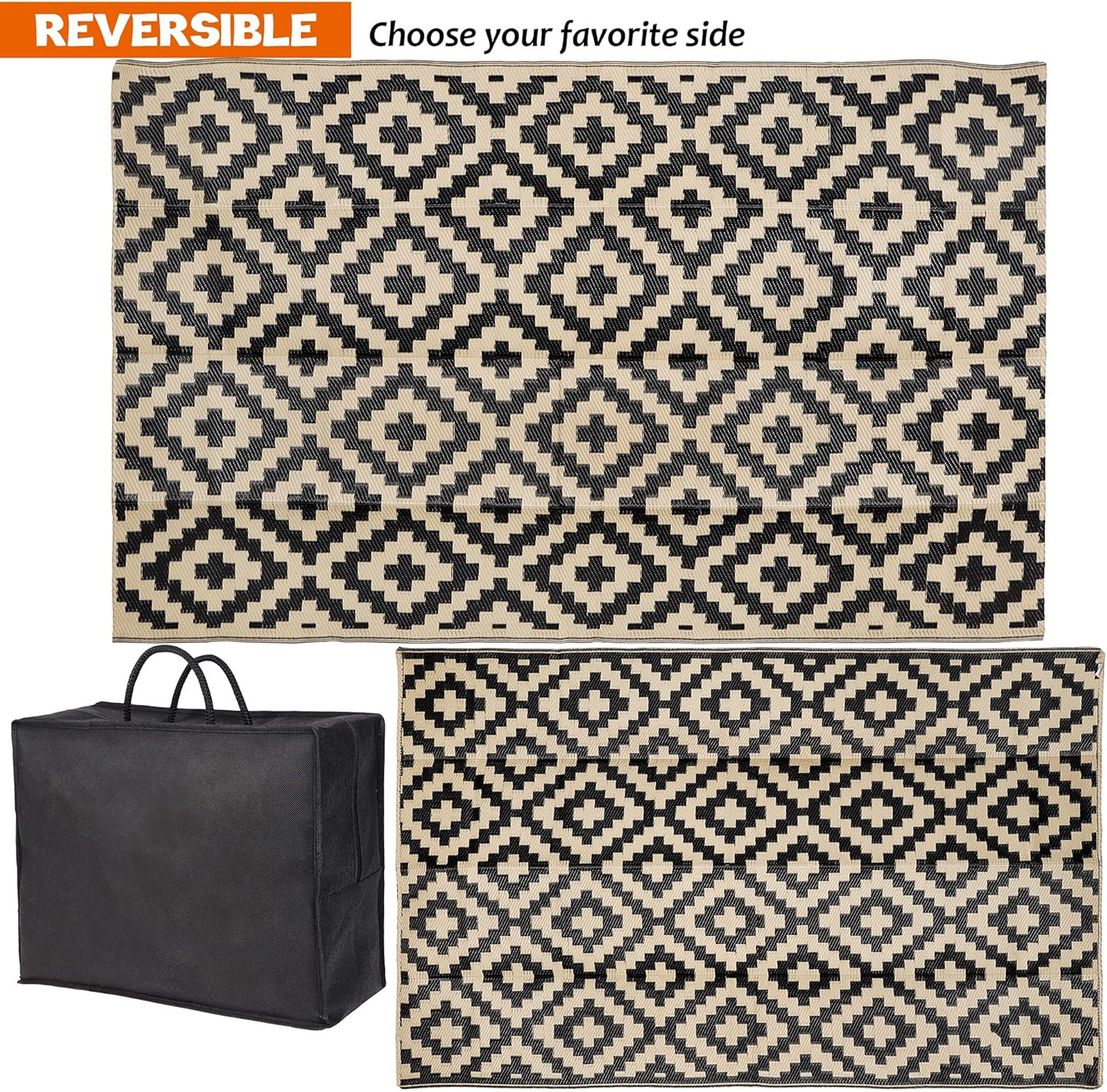 Outdoor Rug 5×8 ft Reversible Plastic Modern Area Rug for Patio Backyard Deck