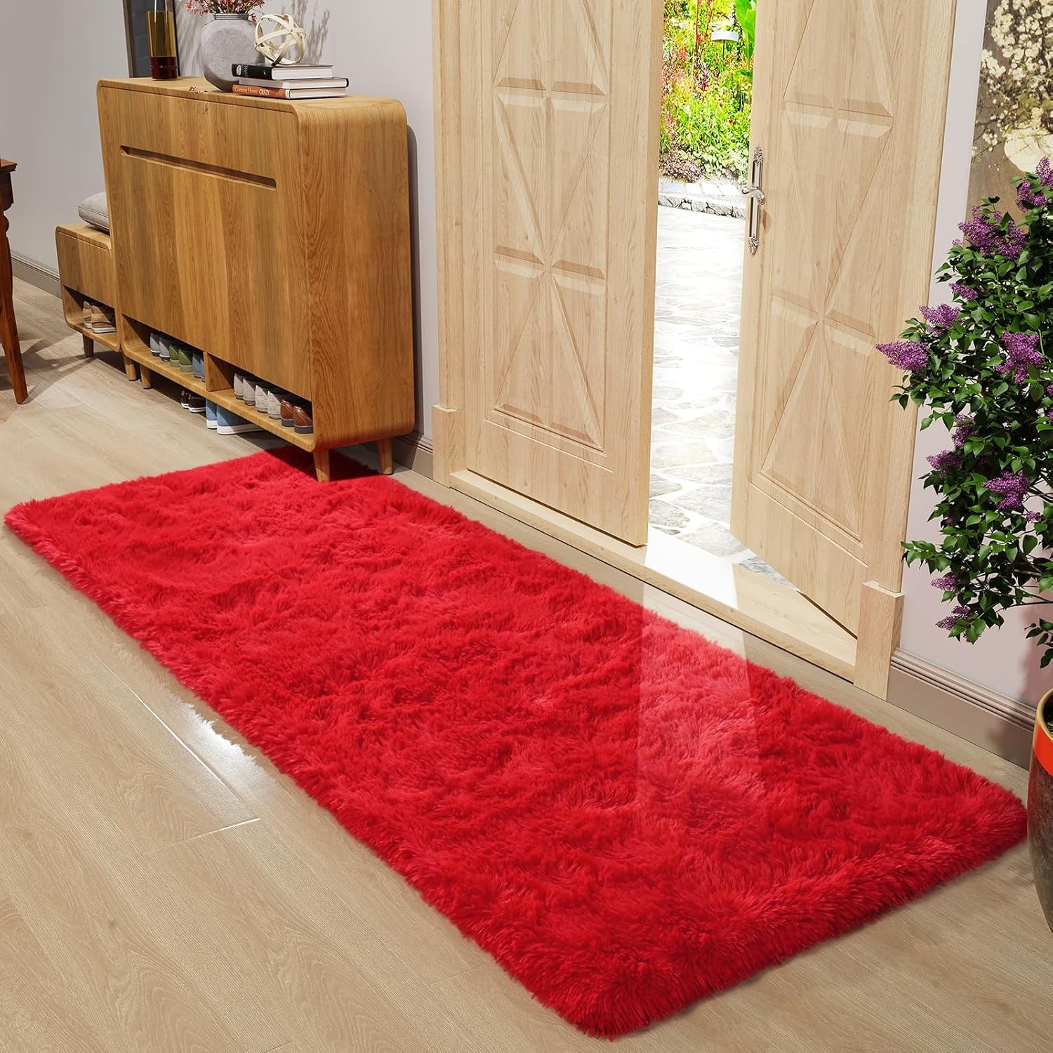 Red Rug 2×6 Feet – Fluffy Red Runner Rugs for Bedroom Shaggy 2′ X 6′ Living R…