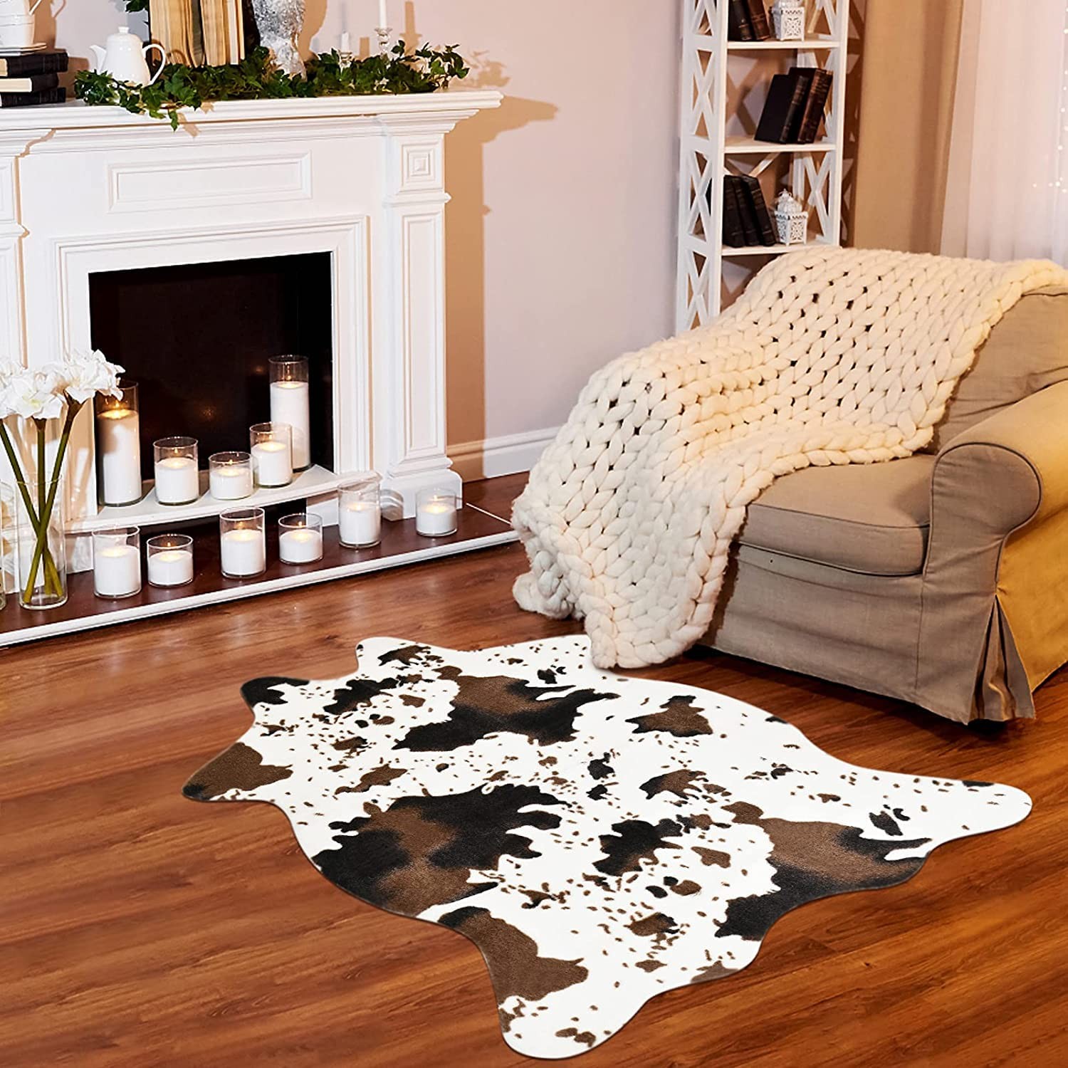 Faux Cowhide Rug, Cute Cow Print Rug for Western 43×29.5 in, White&coffe
