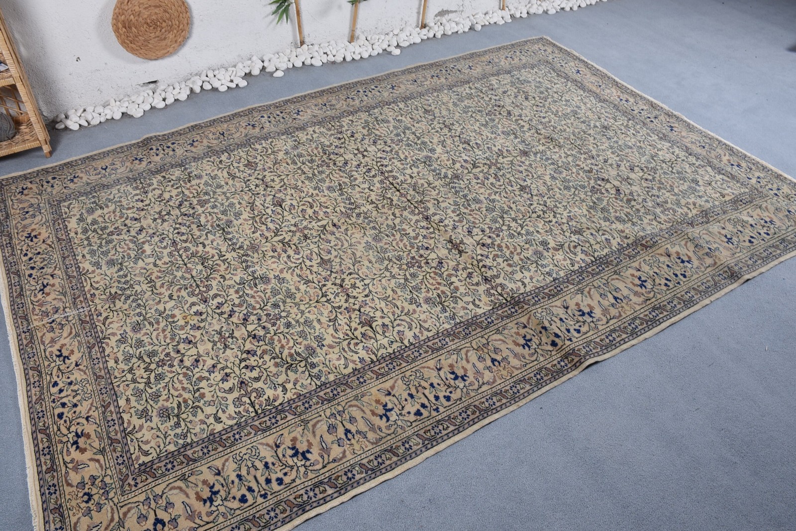 6,5×9,8 ft Rug, Vintage Turkish Rug, Beige Floral Rug