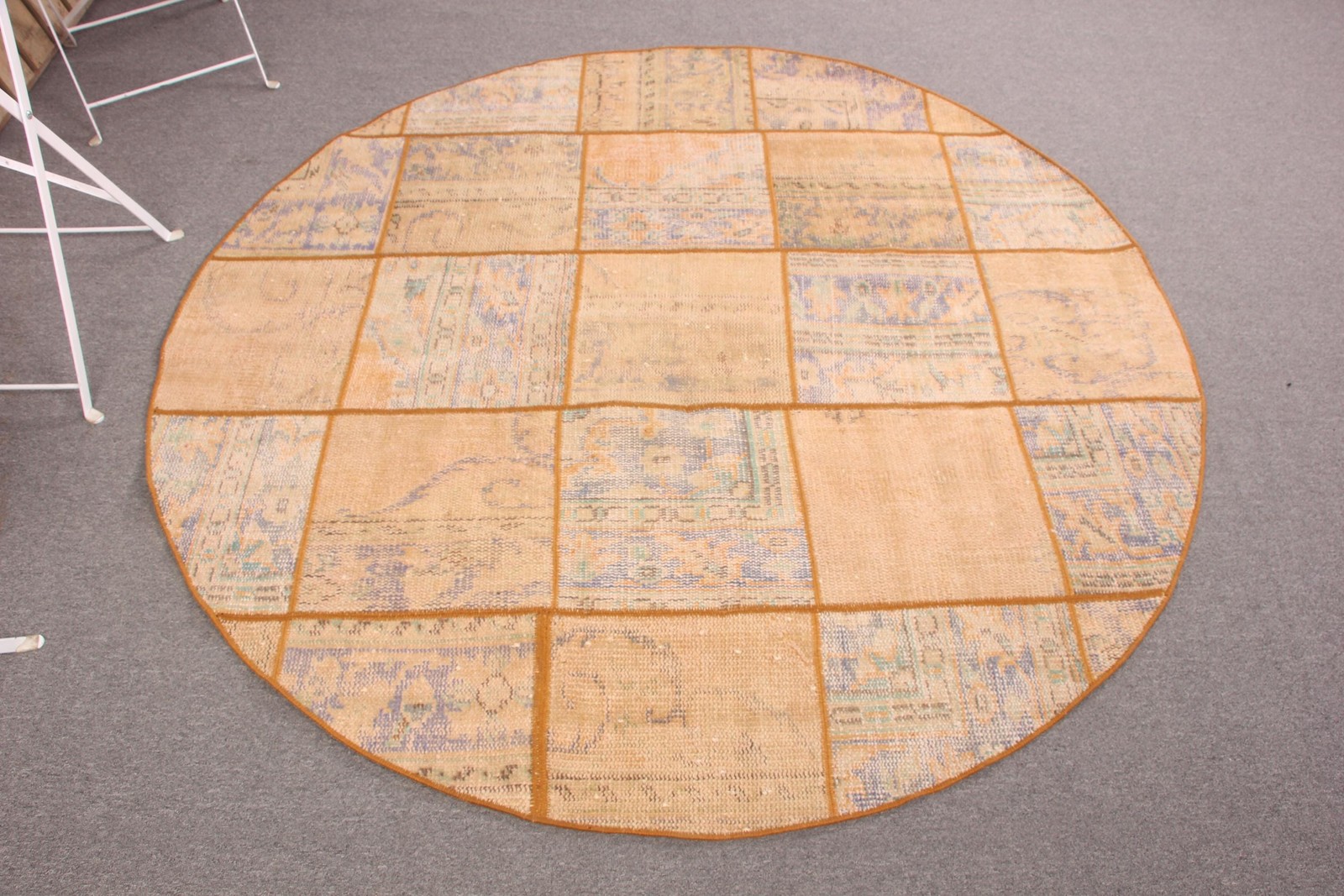Vintage Rug, Round 5,4×5,4 ft Rug, Orange Plants & trees Rug