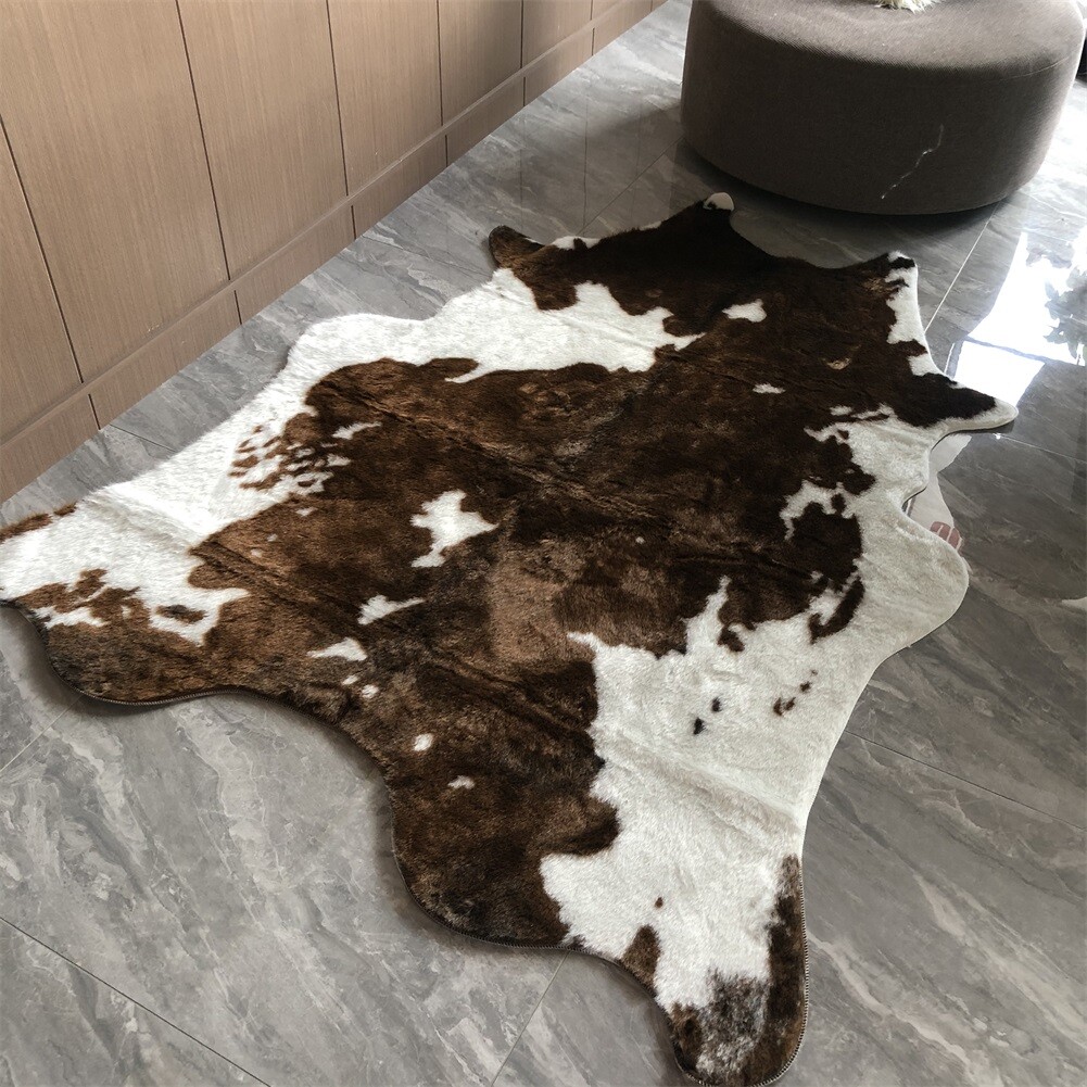 Cow Print Rug Faux Cow Hide Animal Print Carpet Door Mat Rug Cowhide 110*84 CM
