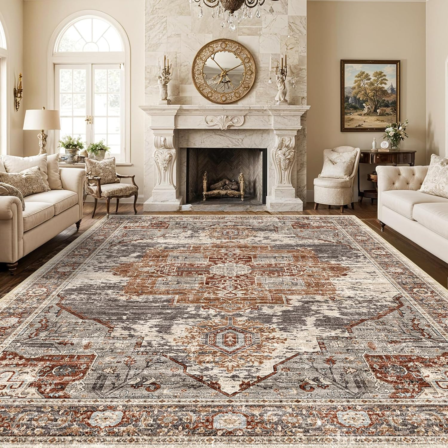 Large Washable 10X14 Area Rug – Stain Resistant Vintage Carpet for Home Decor