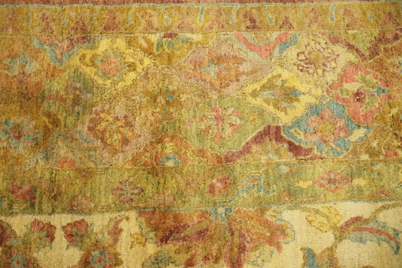 Agra Oriental 9×14 Large Wool Rug All-Over Beige & Gold Tones