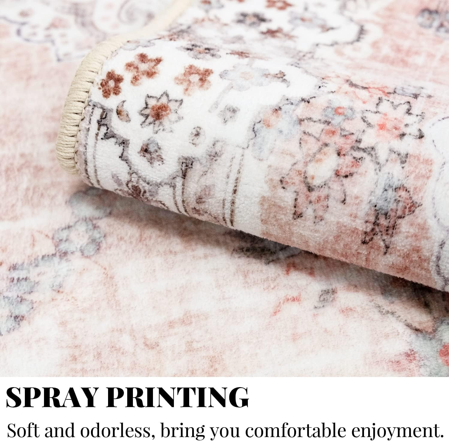 Pink Rug 3X5 Washable,Boho Area Rugs Small Non Slip Low-Pile Floral | Machine Wa