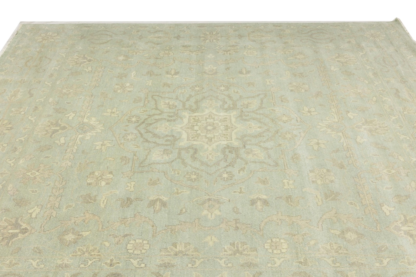 Handmade Floral Transitional Round Oriental Rug Muted Aqua Green Carpet 10X10 ft