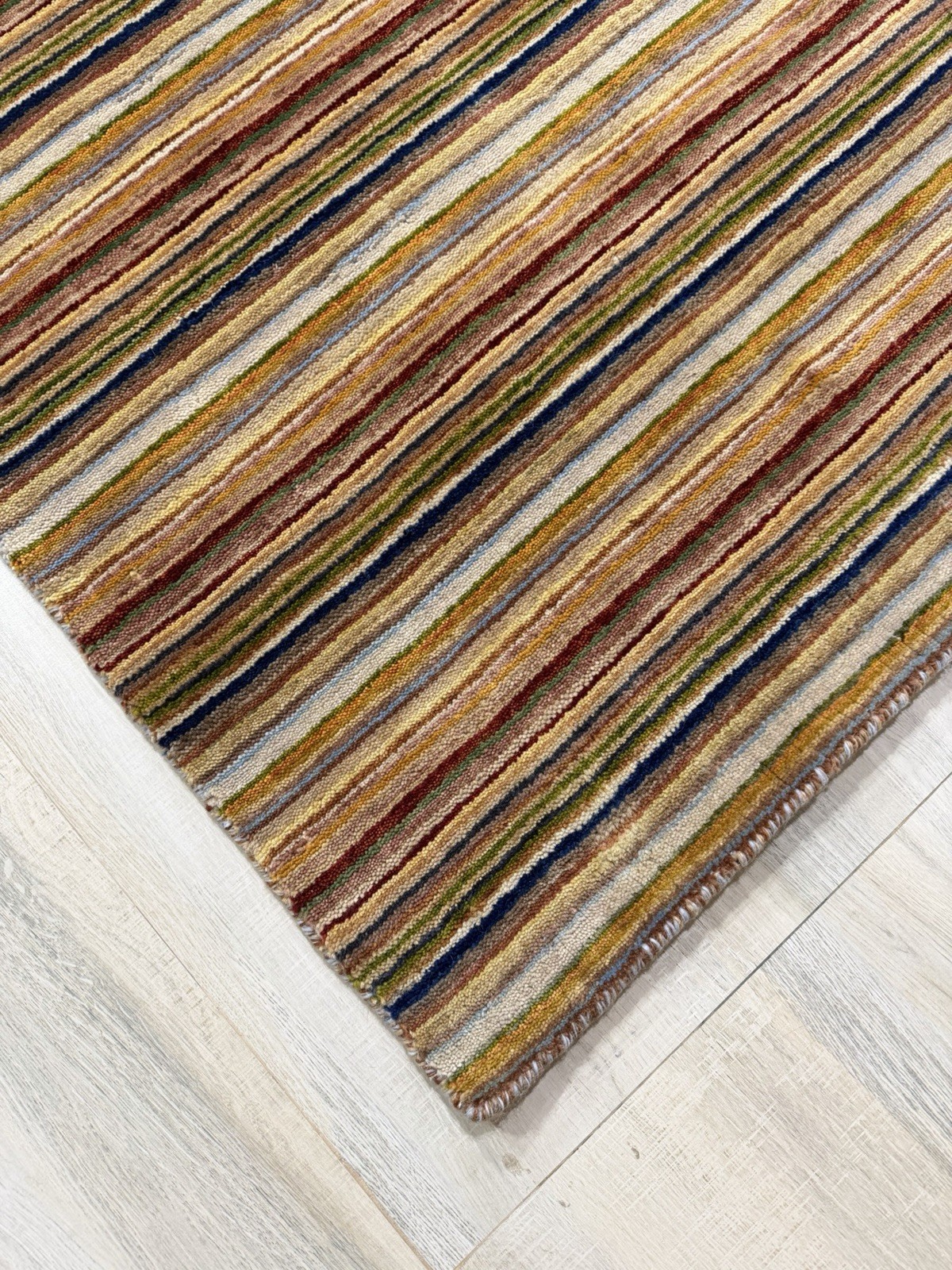 Striped Handmade 100% Wool Rug 6×8 ft Multicolored Loom Knotted