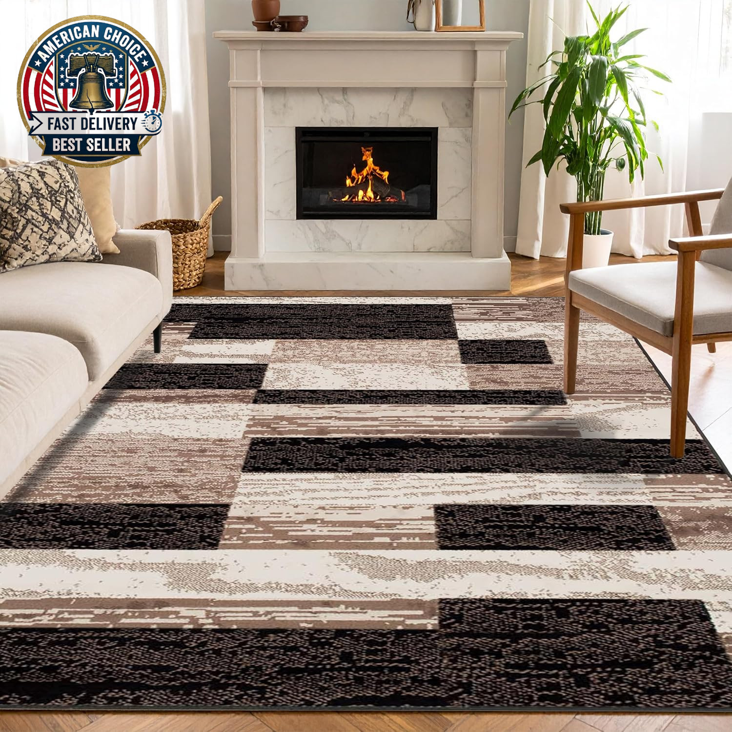 Rockwood Modern Geometric Indoor Area Rug, 8’X10′, a Chocolate | Easy Care Jute
