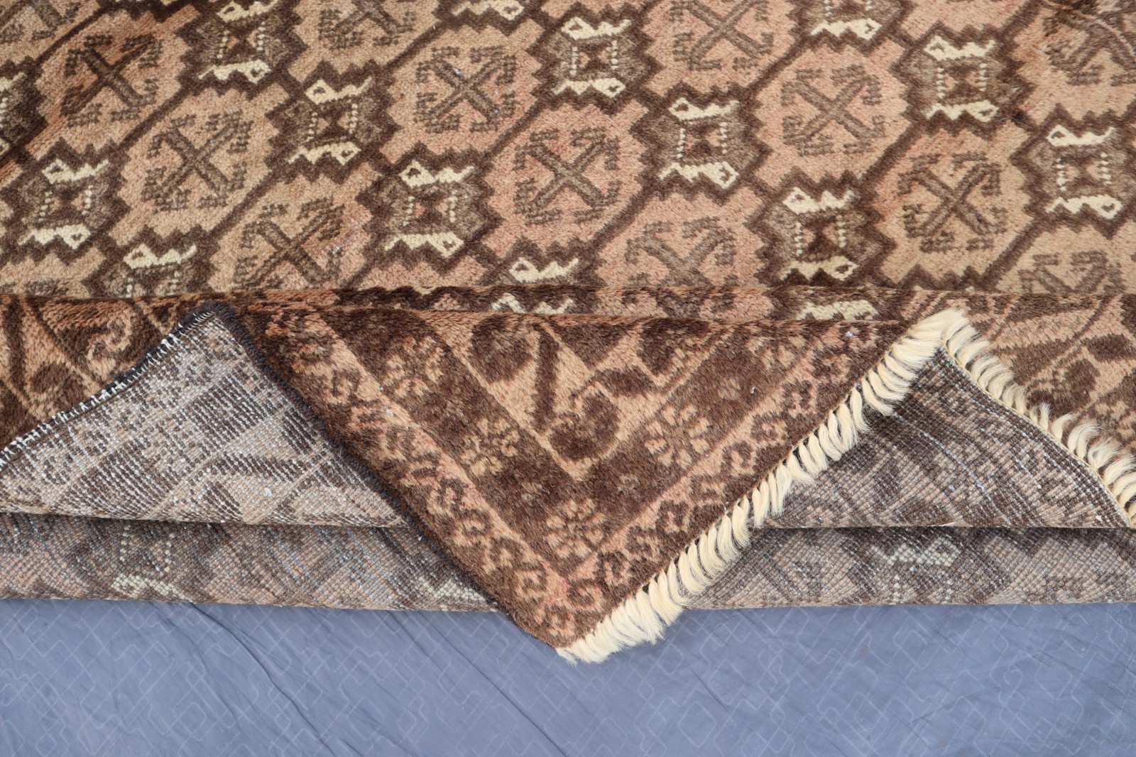 3’10×6’3 ft Turkmen Pastel Beige Gray Afghan Handmade Wool Rug- Kids Bedroom Rug