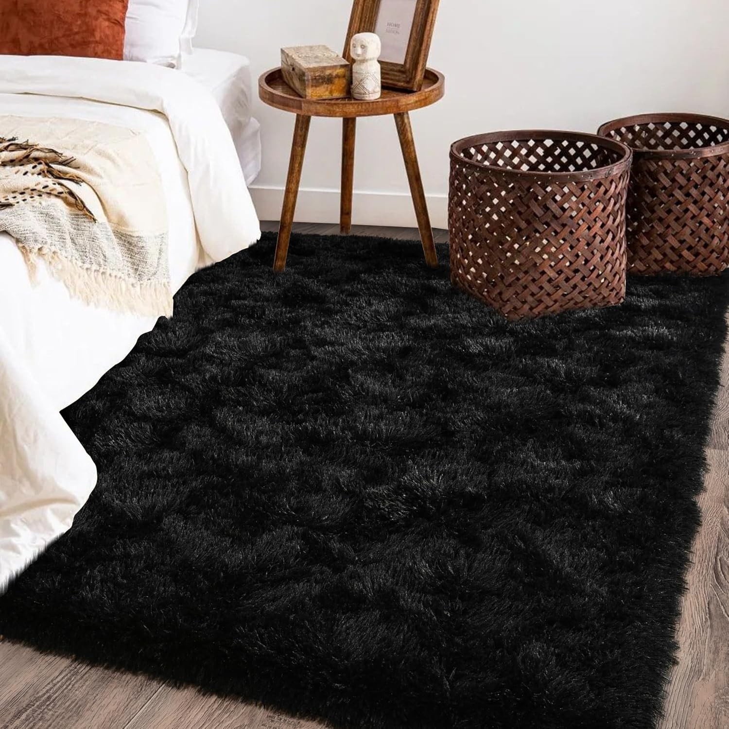 Black Rug for Bedroom Living Room, Area Rugs 4×6 Fluffy 4 x 6 Feet,