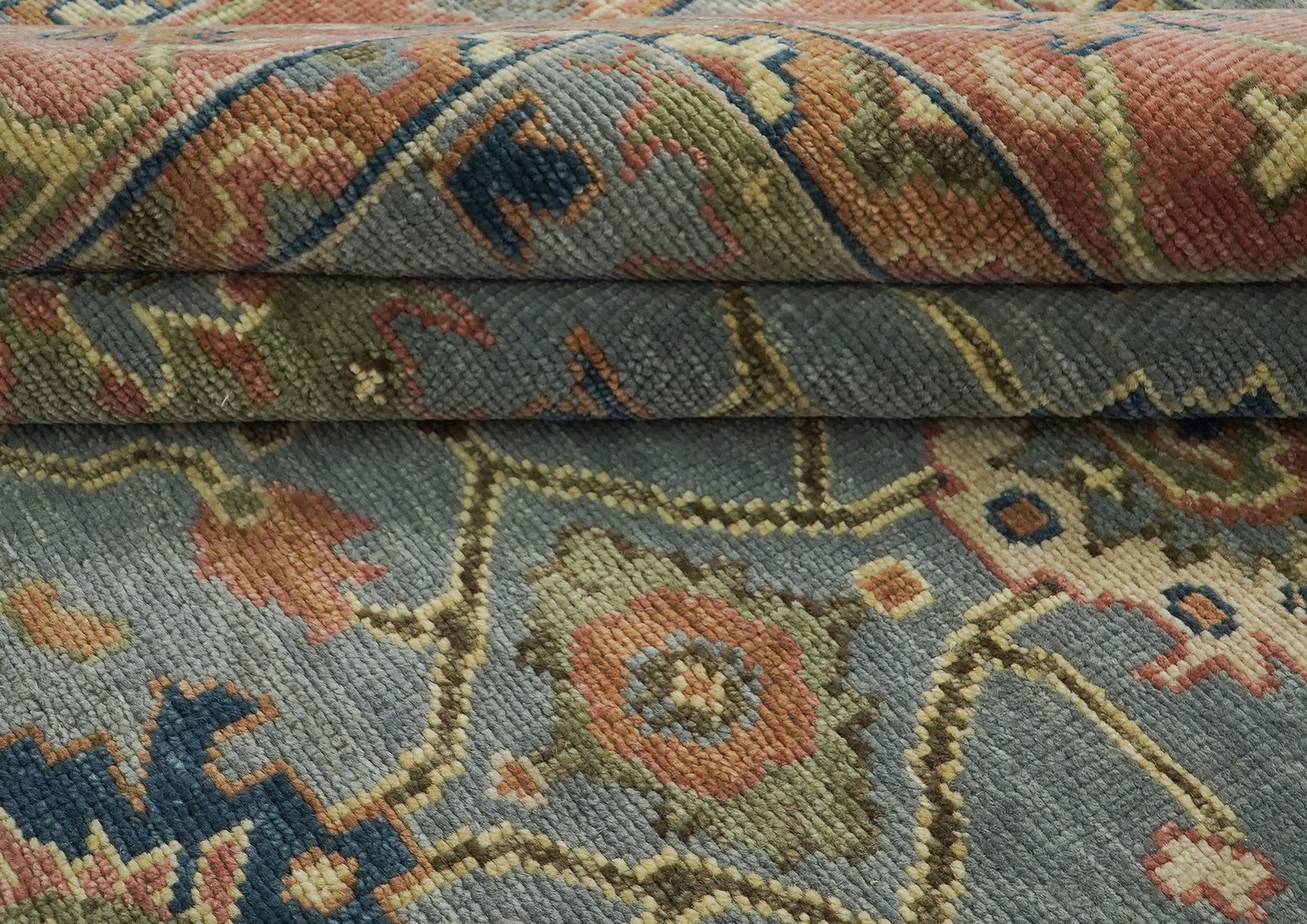 12×15’1” Hand Knotted Wool Aqua Oushak Arts & Crafts Rug