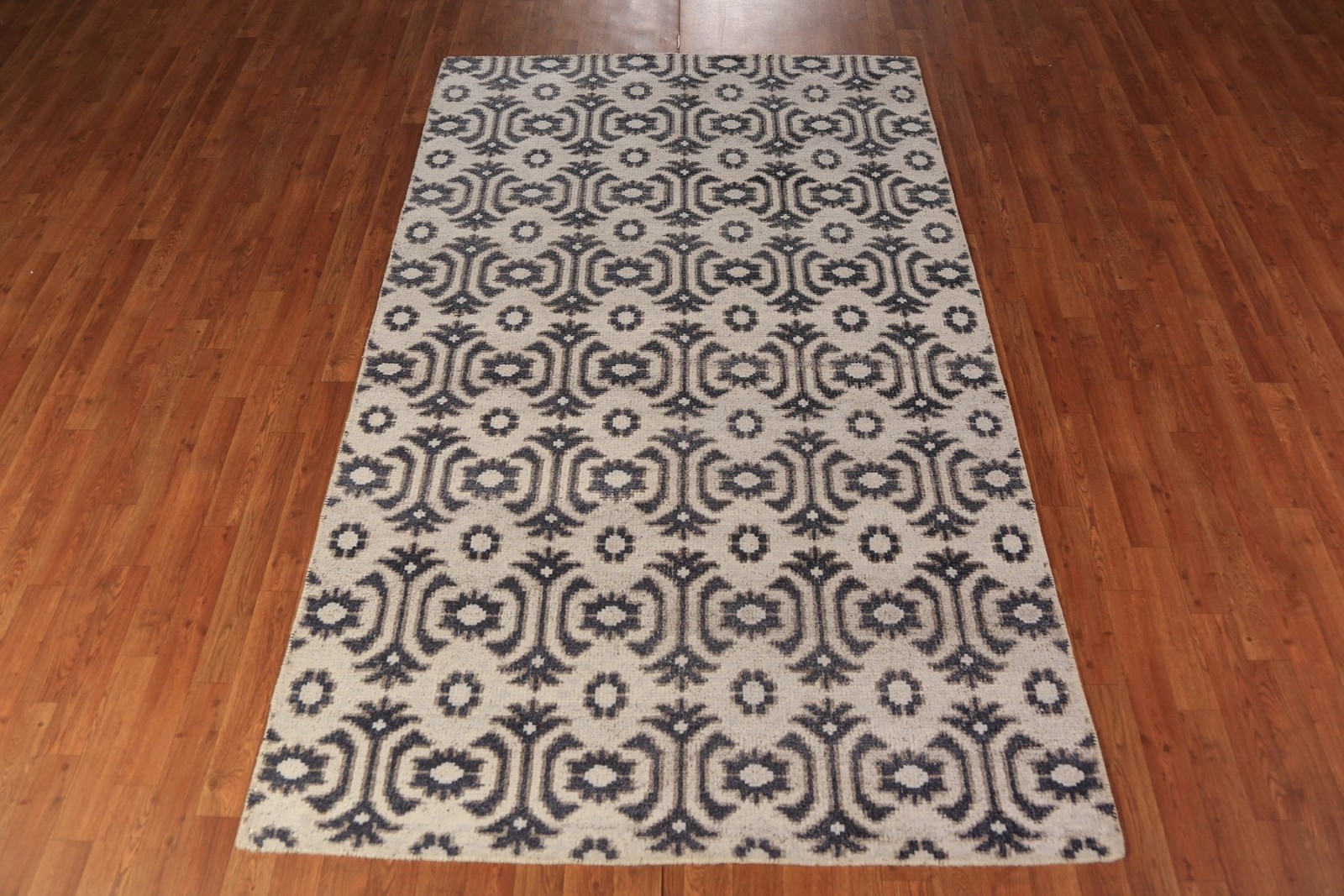 Hand-Knotted Oriental Wool Carpet Beige Geometric Moroccan Oriental Rug 4×8 Ft