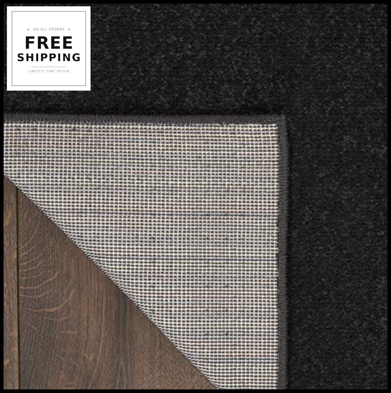 Area Rug 7 ft x 10 ft Black Low Pile Polypropylene Easy Clean Non Shedding for