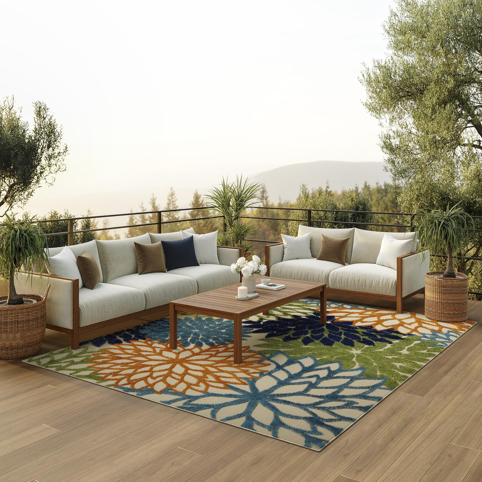 Home Aloha Indoor/Outdoor Multicolor 7’10” x 10’6″ Area Rug, Tropical, Botani…