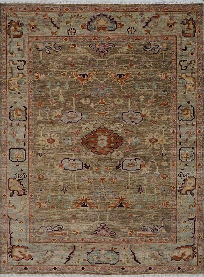 Multi Size Hand Knotted Antique Look Muted Brown Turkish Oushak Wool Area Rug