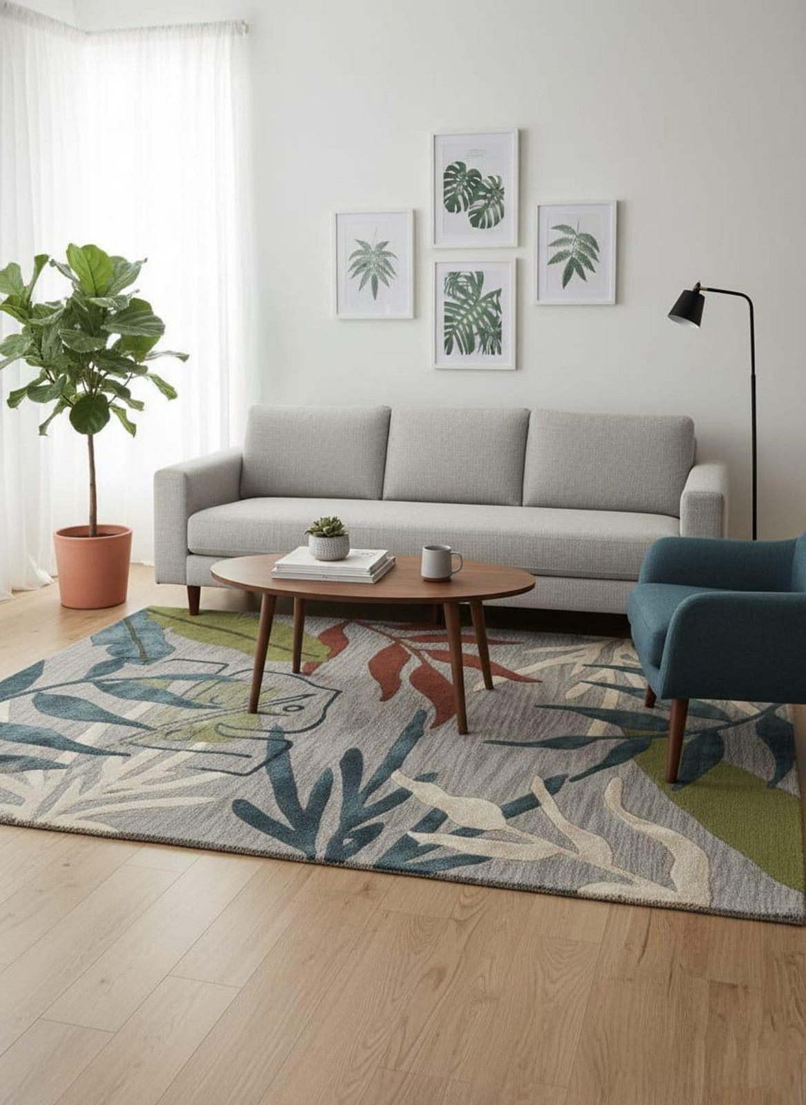 Hand-Tufted Wool Rug – Abstract Geometric Blue & Grey Modern Area Carpet