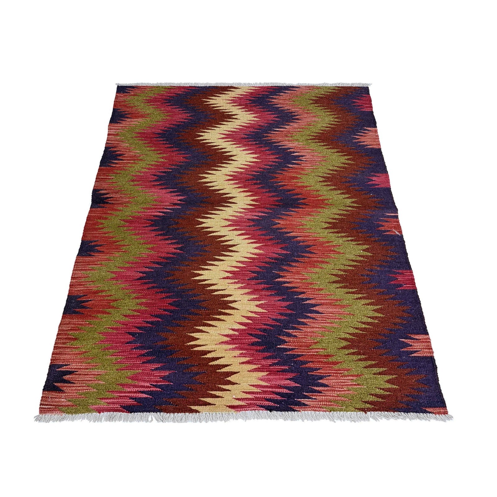 Zigzag Patterns Hand Woven Rug 3.5×4.10 Ft Kilim Flat Weave Geometric Rug W38148