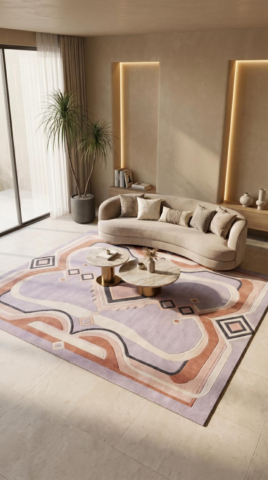 Hand Tufted Geometric Area Rug, Modern Pastel Wool Carpet Luxury Abstract Living