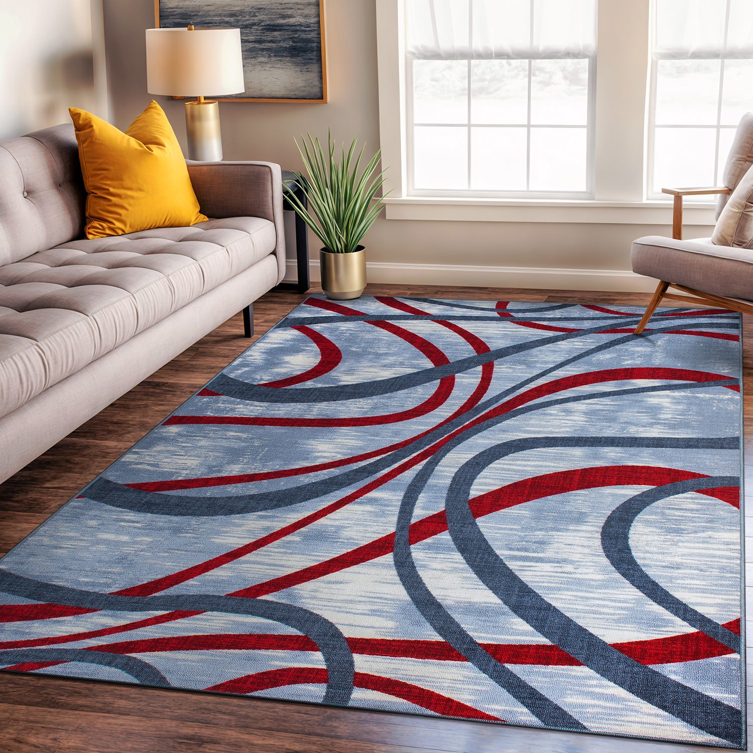 Rugshop Area Rug Distressed Abstract Lines Non Slip Rug Rugs for Dining Room 5×7