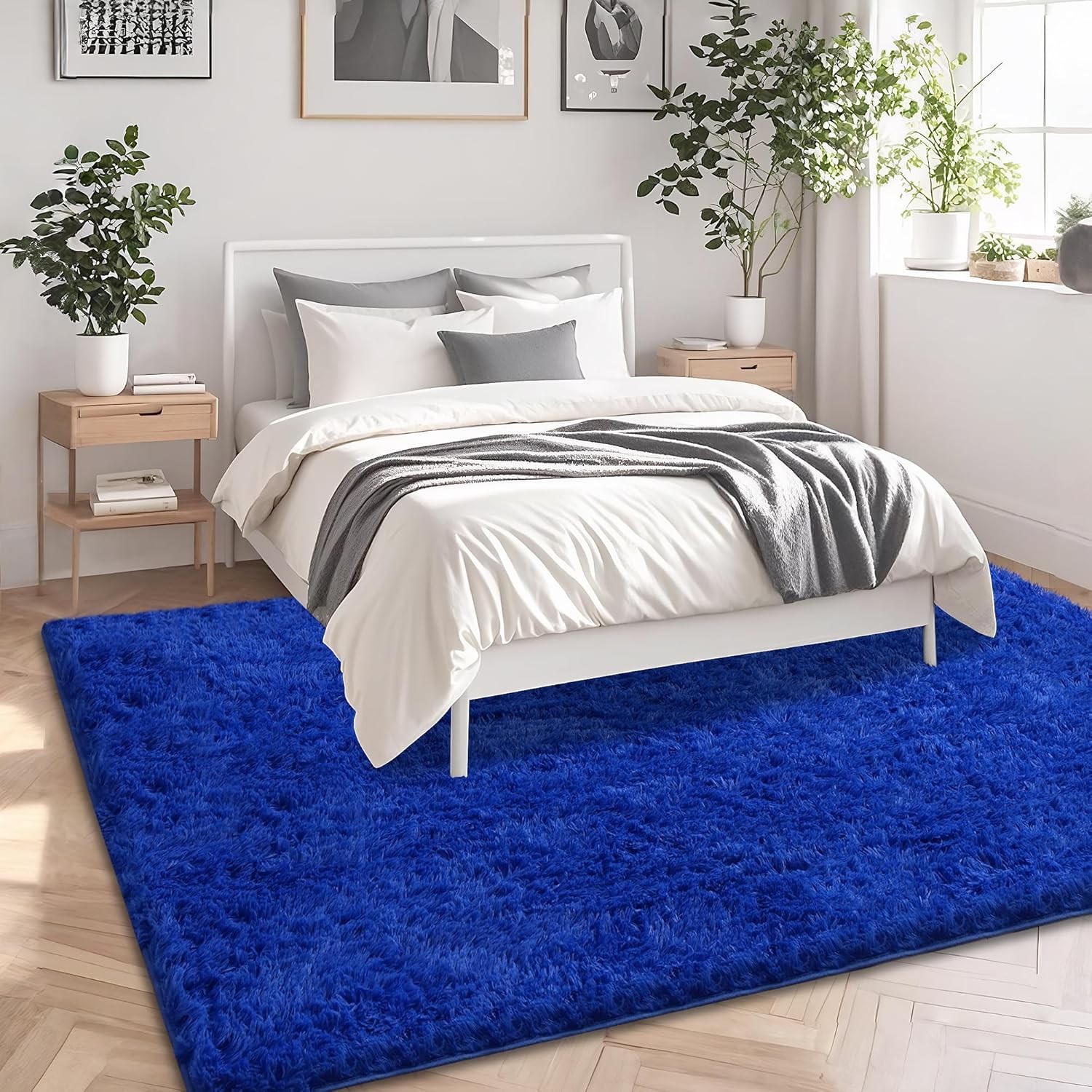 Blue Shag Area Rug for Bedroom, 4×6 Fluffy Shaggy Rugs for Living Room Boys Kids