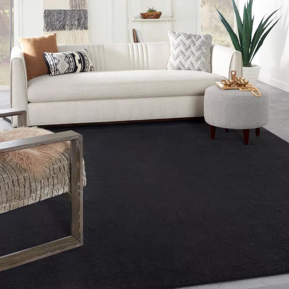 Essentials 8 Ft. X 10 Ft. Black Solid Contemporary Indoor/Outdoor Patio Area Rug