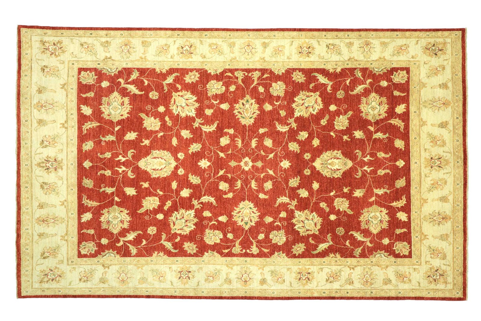 Afghan Chobi Ziegler Carpet Hand-knotted 200×300 Red Floral Wool Short Pile