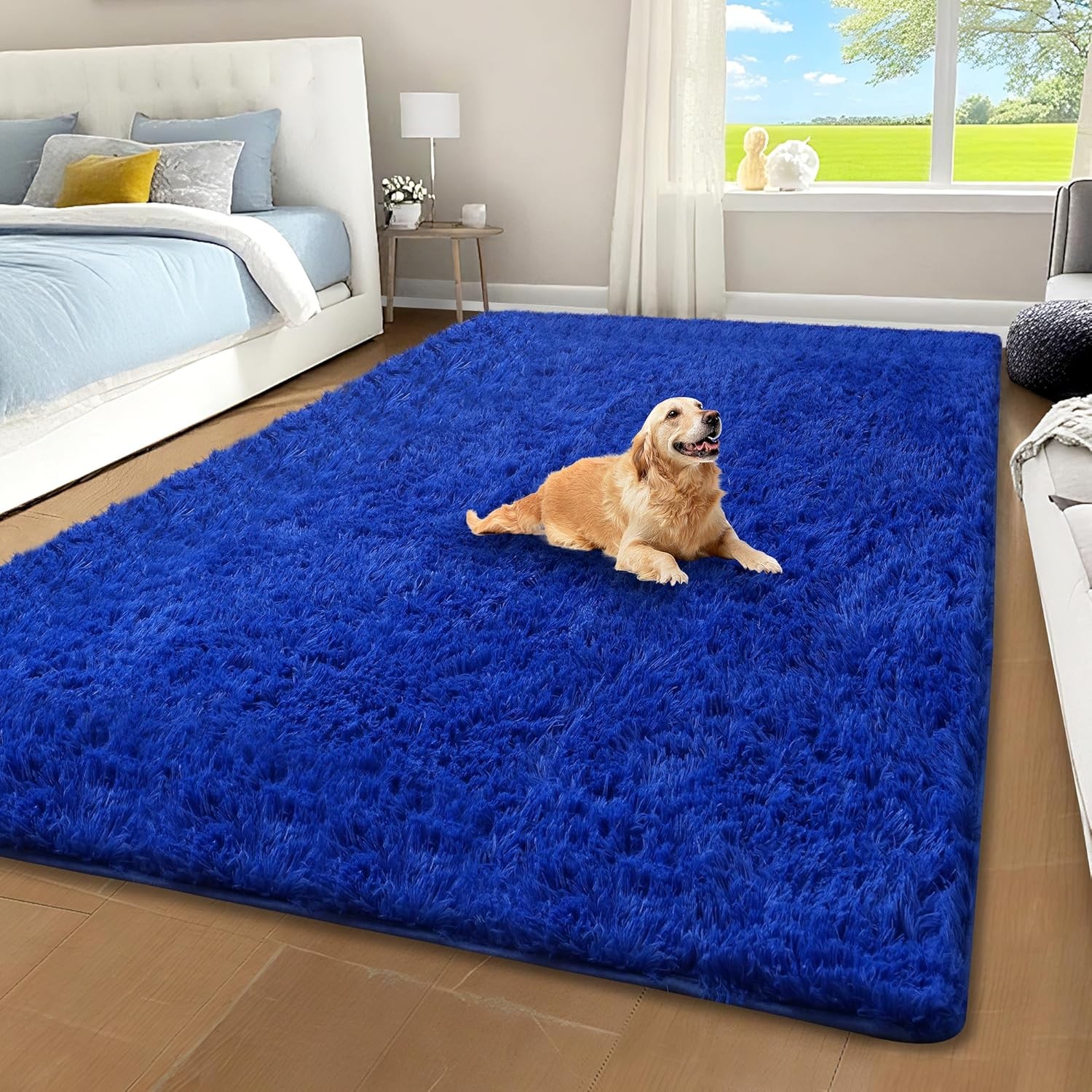 Blue Shag Area Rug for Bedroom, 4×6 Fluffy Shaggy Rugs for Living Room Boys Kids