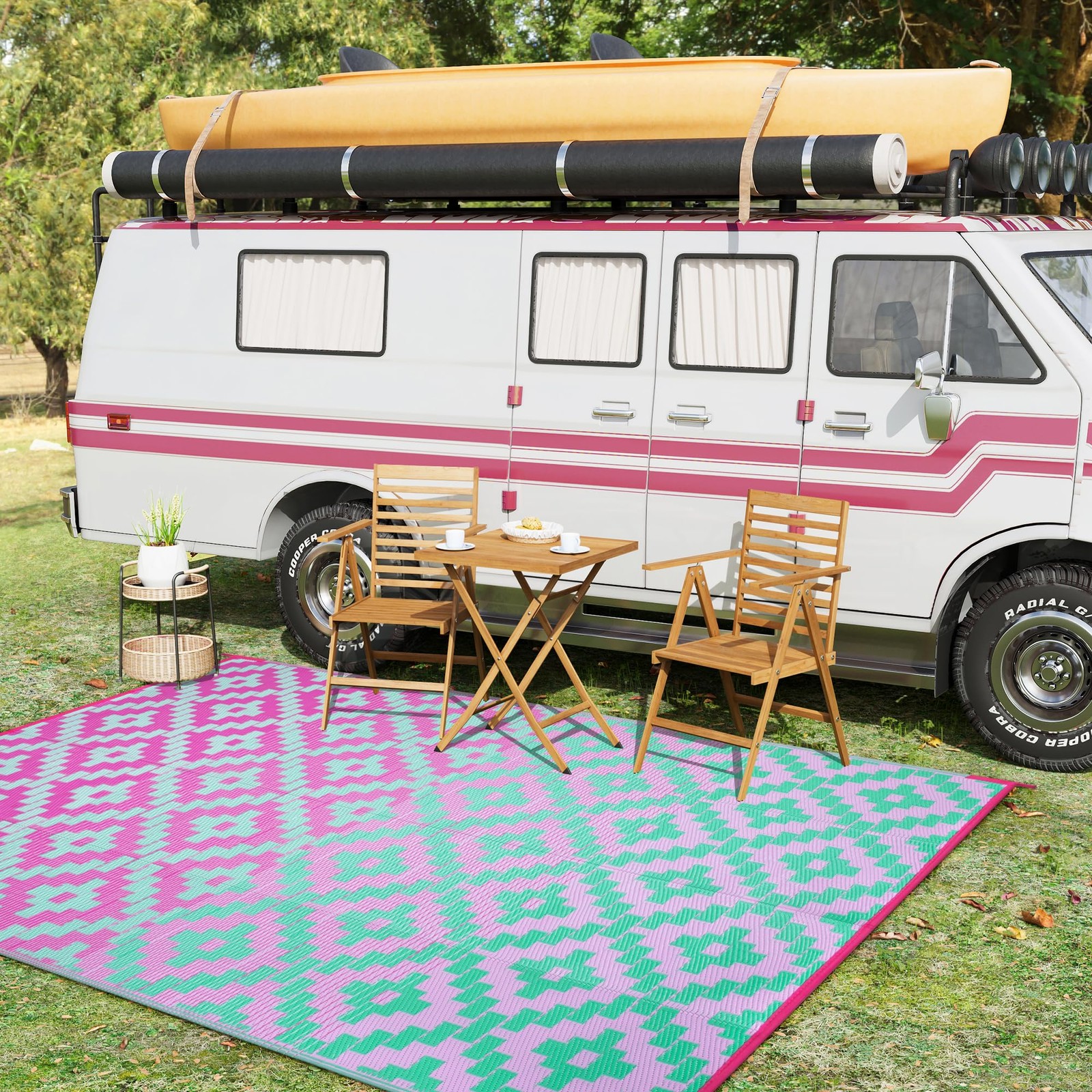 Anidaroel Ombre Outdoor Area Rugs 8×10 Waterproof, Reversible Plastic Straw O…