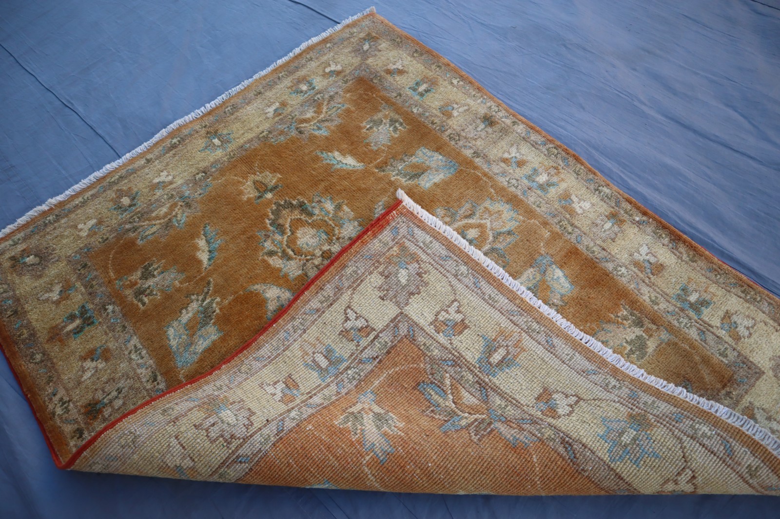 Mini Hand-knotted Oushak Rug, 3×4 Turkmen Wool Entryway Carpet (92×112 cm)