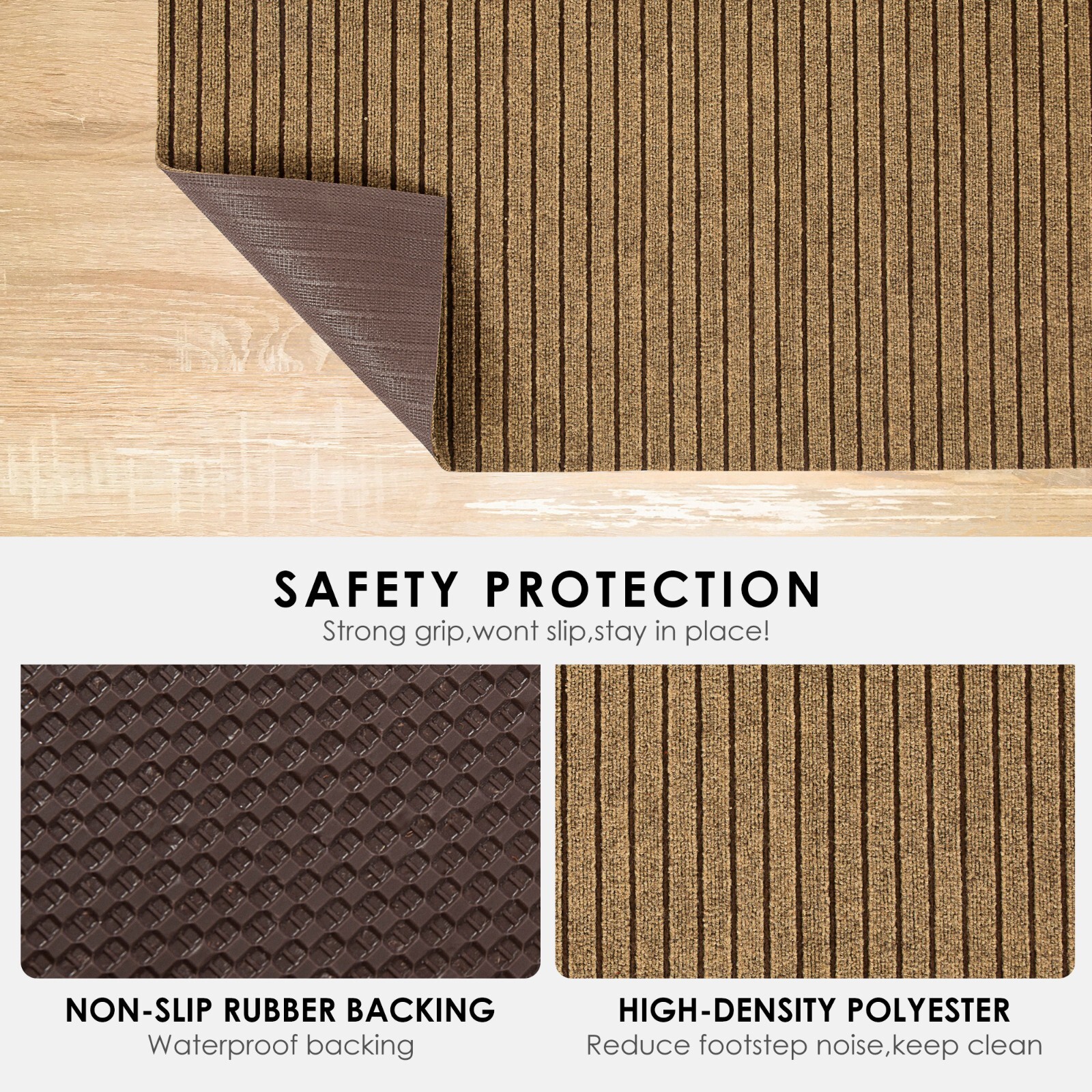 Area Rugs for Living Room or Bedroom, Brown Striped Carpet Runner Rug Indoor Mat