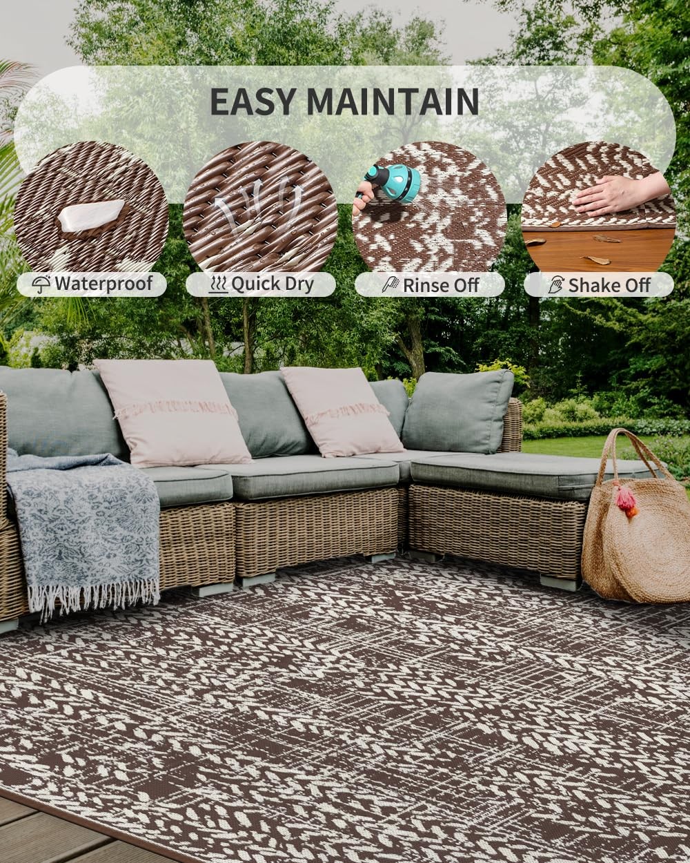 MontVoo Outdoor Rug Waterproof-Patio Rug Mat 6×9 Outdoor RV Camping Picnic Be…