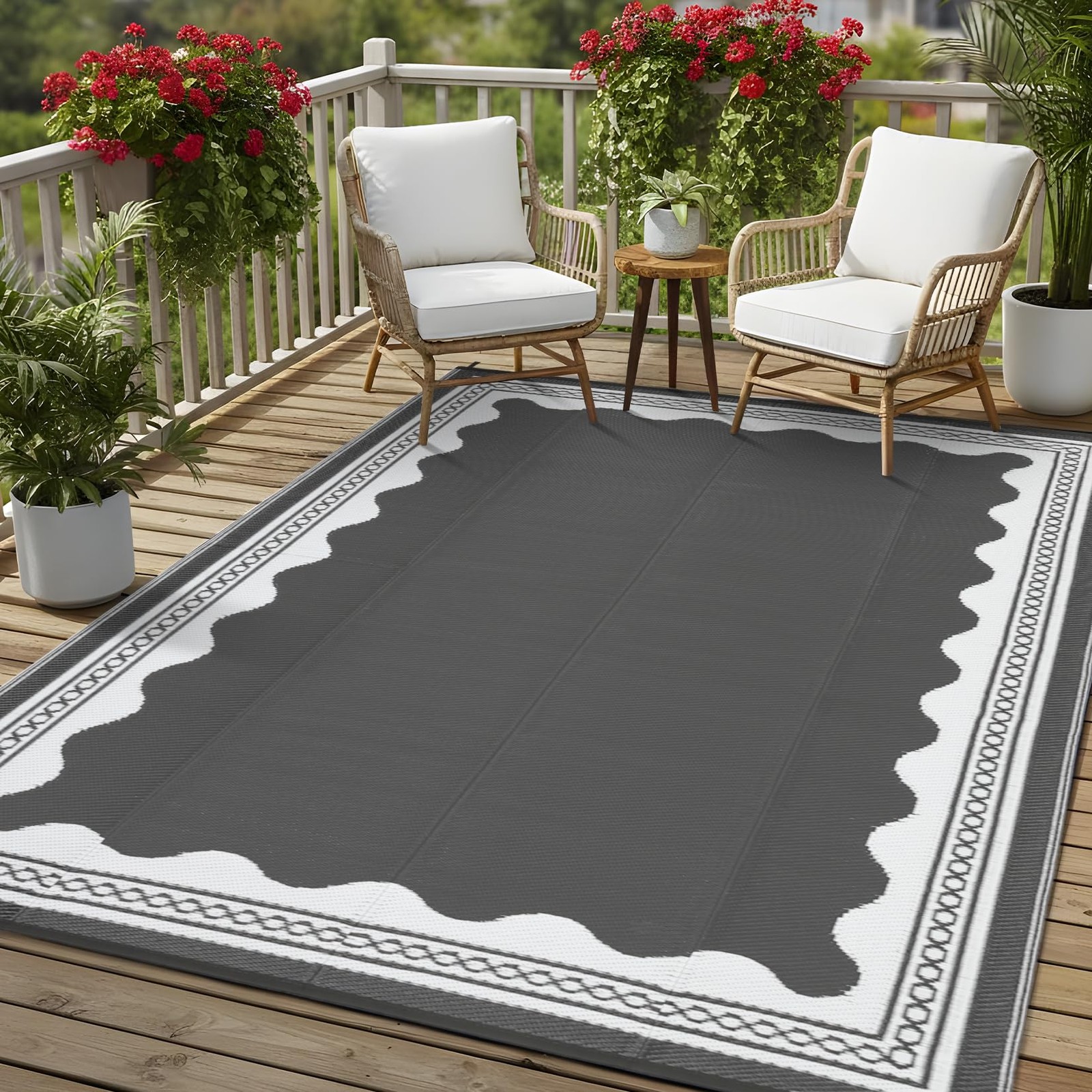 Outdoor Rug 10×14 Patio Waterproof, Reversible Plastic Straw Rugs for Camping…