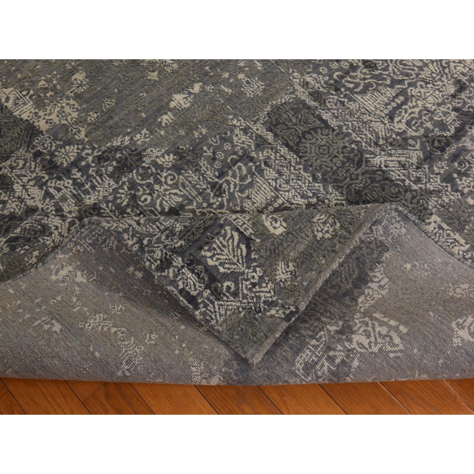 6’1″x9’2″ Sonic Gray Jewelry Design Wool and Silk Hand Knotted Modern Rug R78391