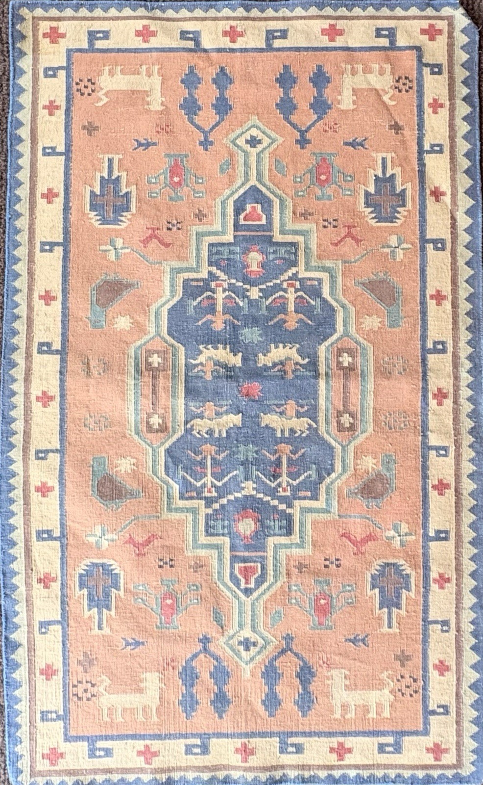 Vintage India Hand Woven 3×5 Area Rug Geometric Boho Tribal Oriental Blue