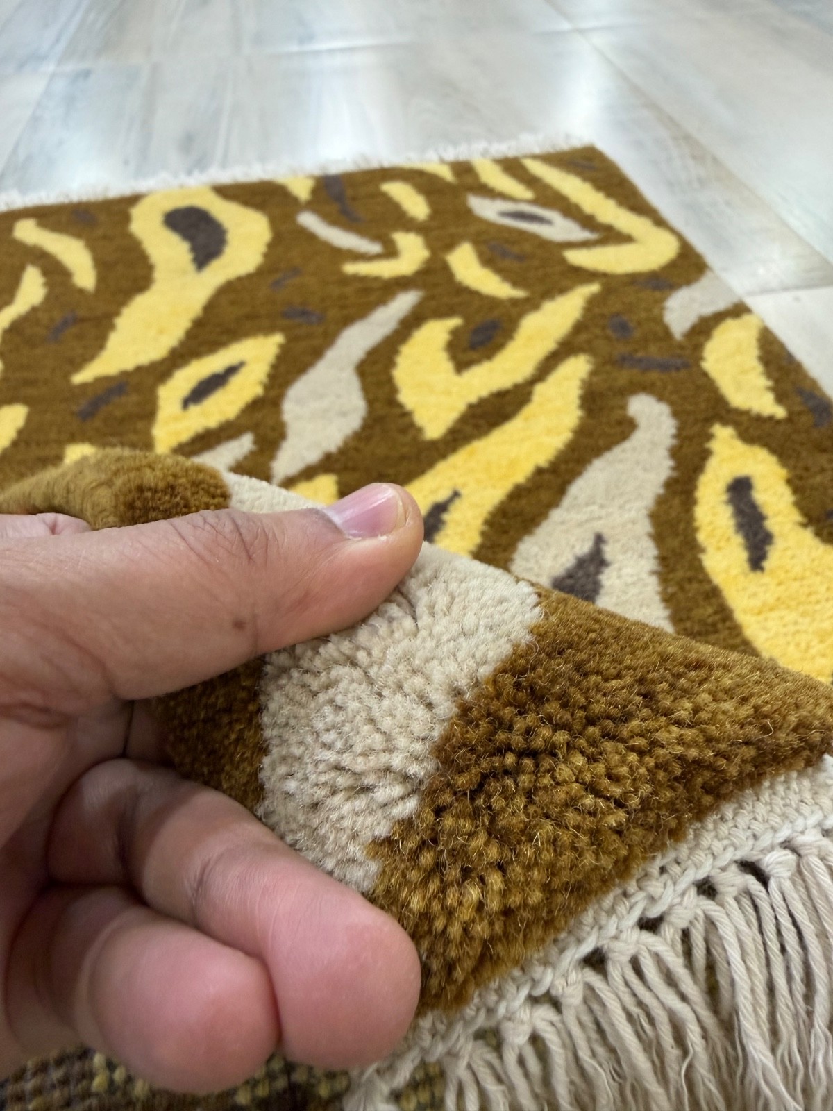 Brown Hand Knotted Rug for Kids Teens 100% Wool 2 x 3 ft Animal Print 60×90 cm