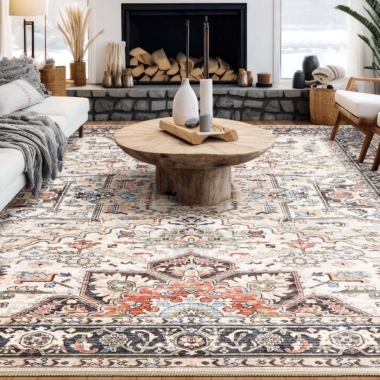 Vintage 6×9 Rugs for Living Room Washable Area Rug Multi Color