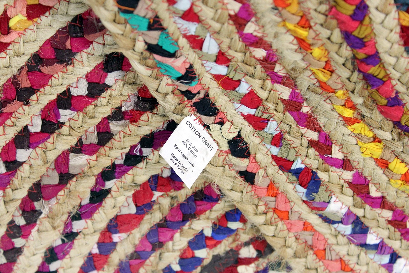 COTTON CRAFT Jute Chindi Braid Rag Rug Boho Farmhouse Rustic Area Accent Throw