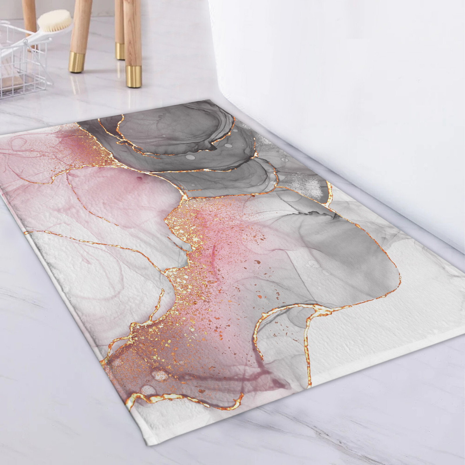 Pink and Grey Abstract Marble Rug Mat Bedroom Carpet Living Room Area Rugs