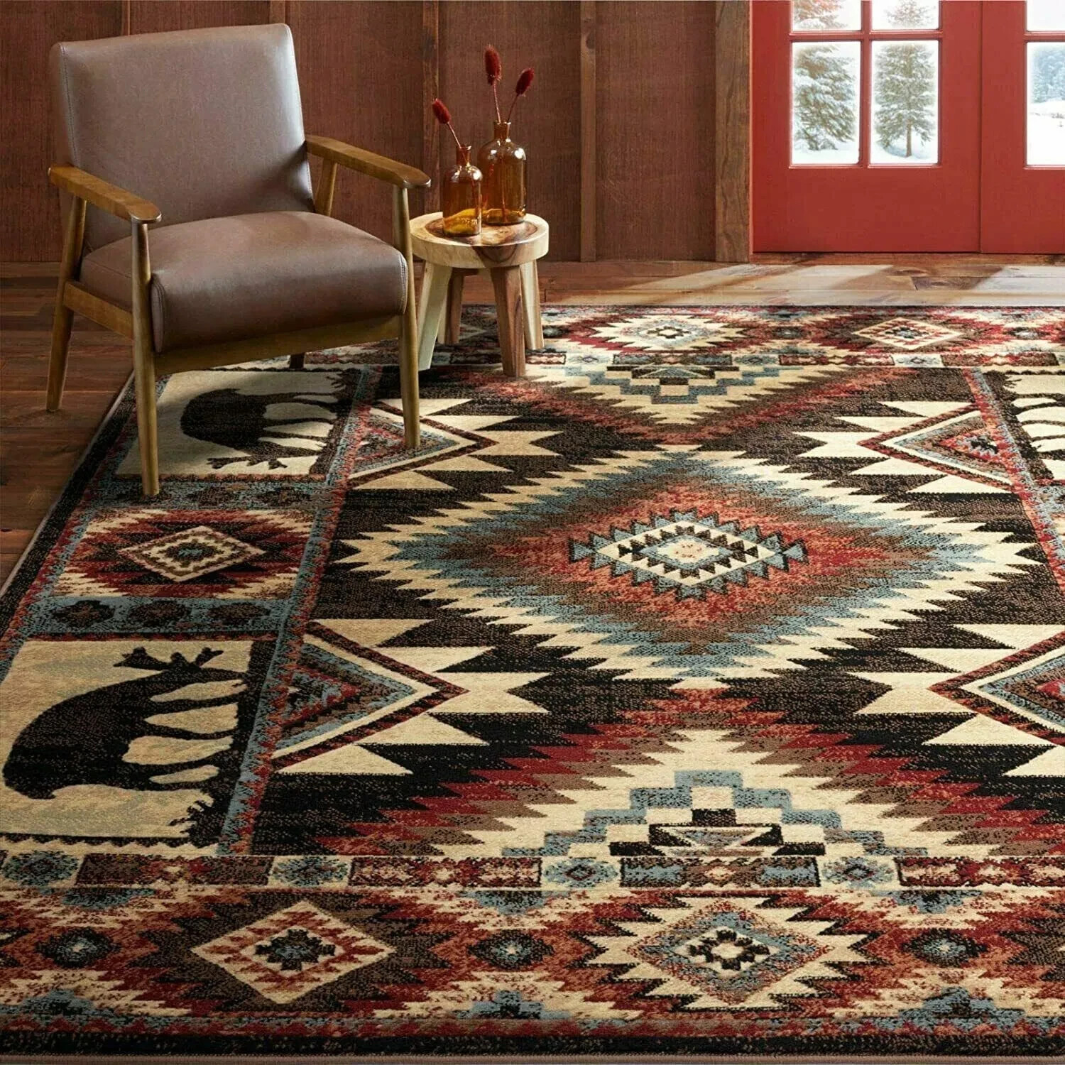 Southwest Area Rug Wildlife Rustic Cabin Lodge Country Farmhouse Living Room 5×7