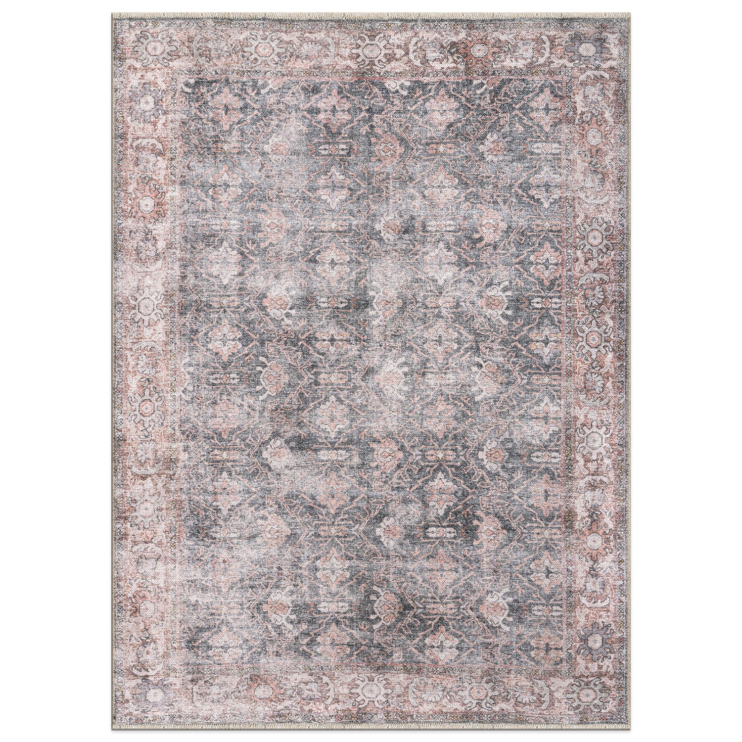 Rugshop Area Rug Vintage Inspired Bordered Machine Washable Rugs Living Room Rug