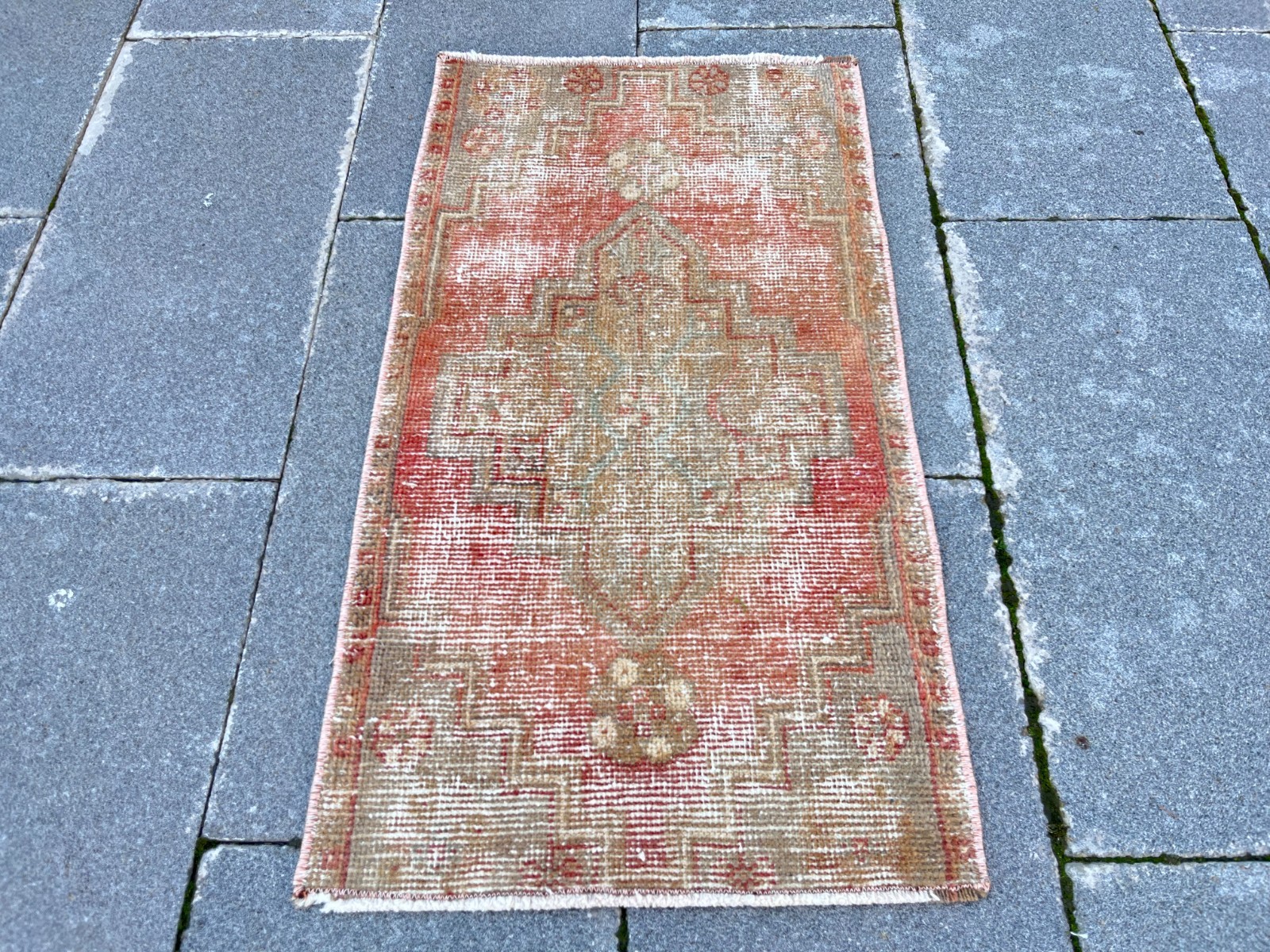 Vintage Turkish Rug 1.5×2.8 Ft Tribal Geometric Wool Boho Area Rug
