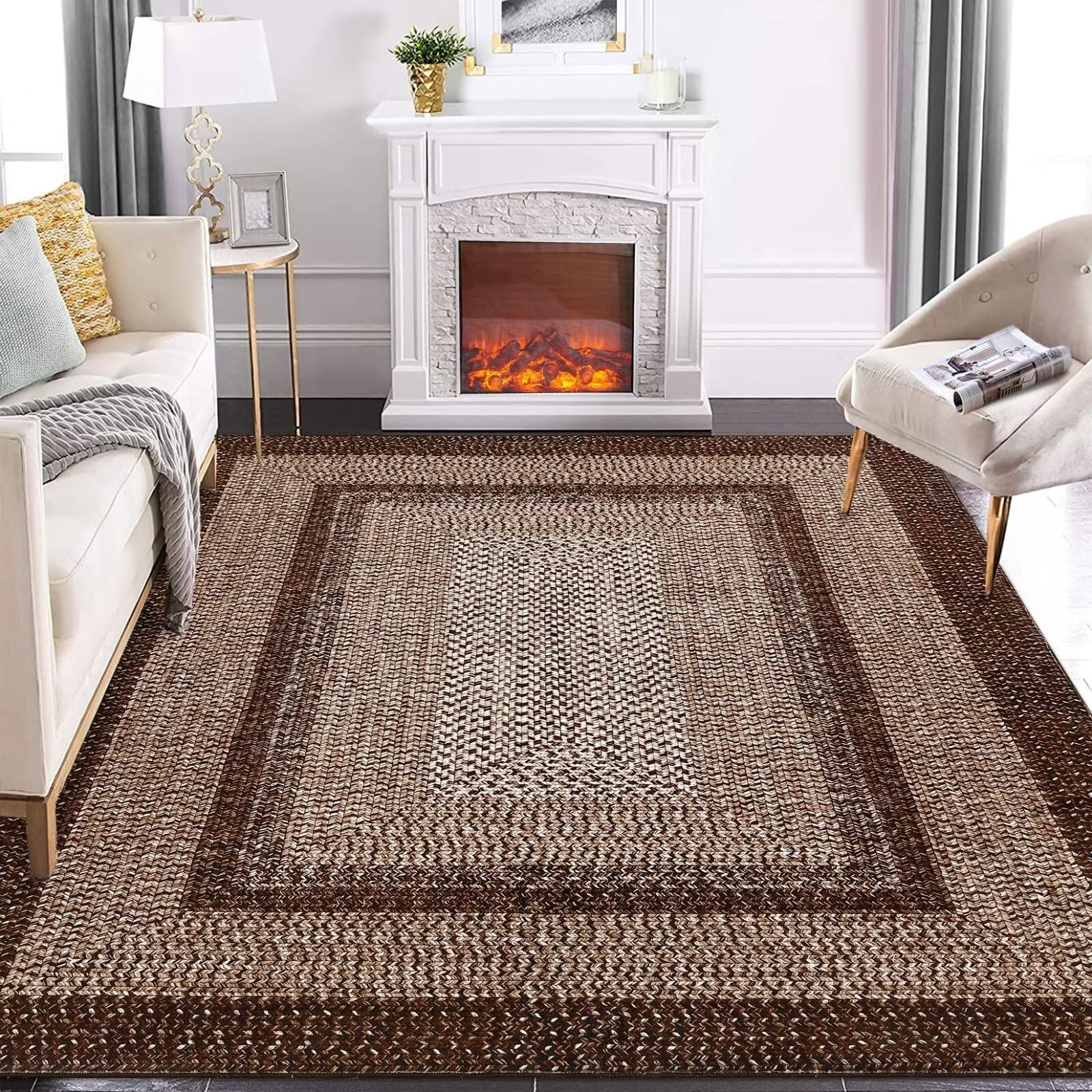 GAOMON Rugs for Living Room 8×10 Printed Washable Rug Modern Braided Area Rug…