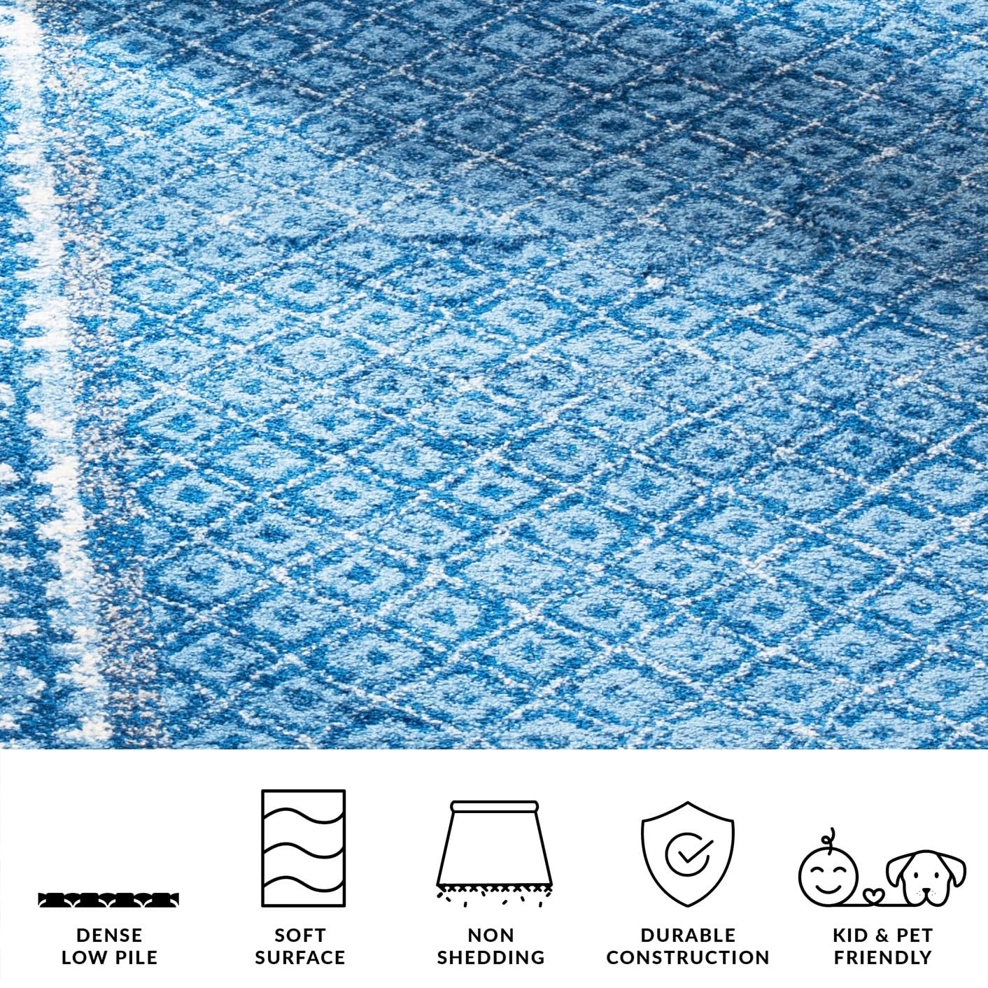 Adirondack Collection Area Rug – 6′ Square, Light Blue & Dark Blue, Distresse…