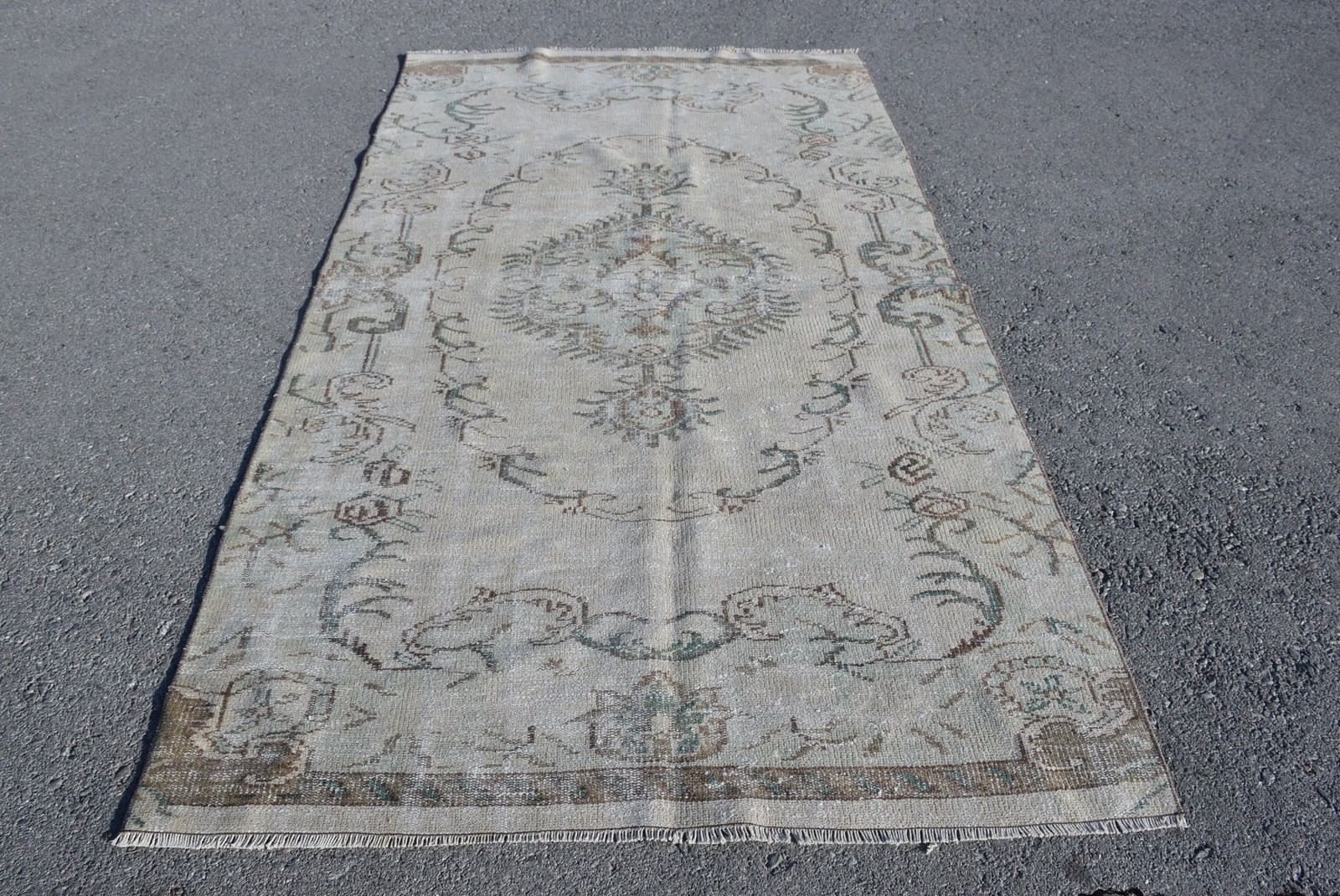 Vintage Large Rug, 4,8×8,6 ft Turkish Rug, Gray Oriental Wool Rug