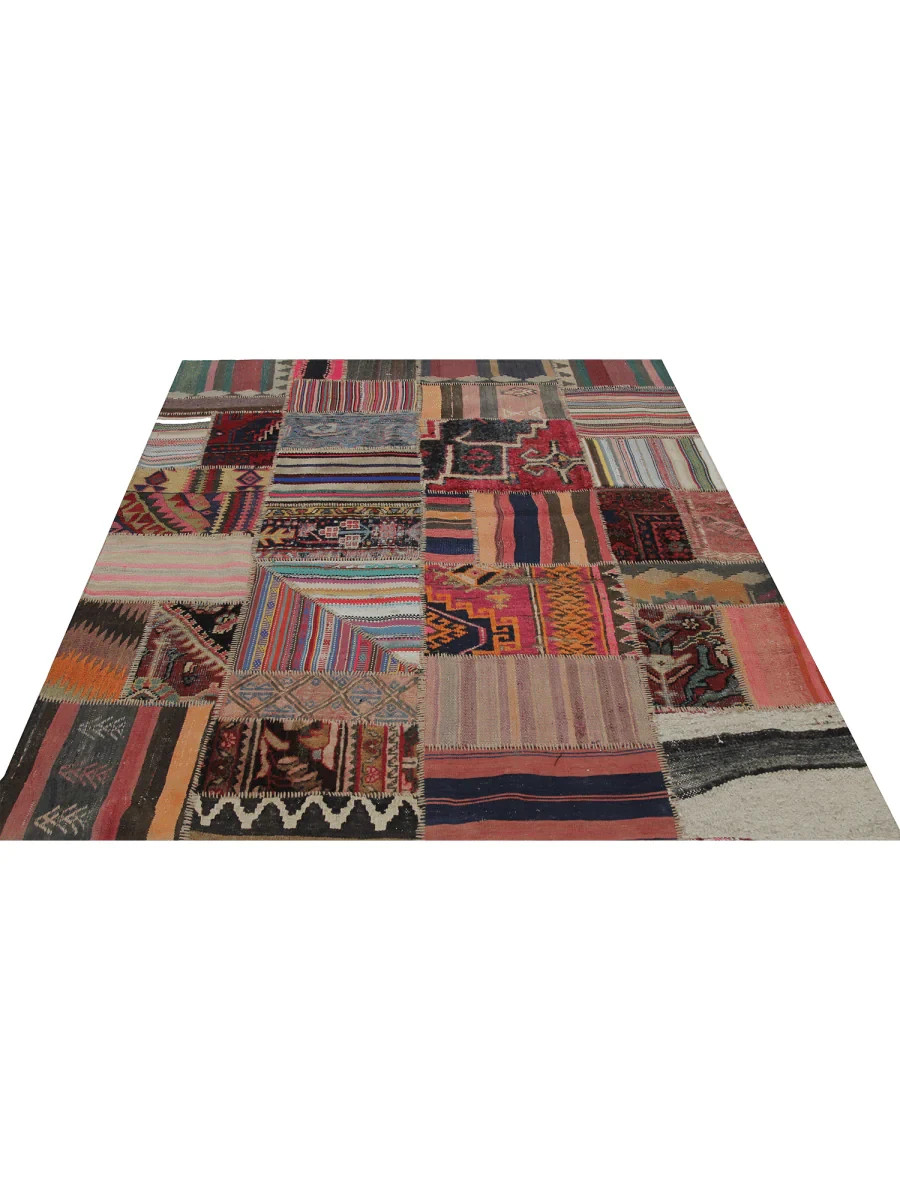 5×7 Kilim Patchwork Wool Area Rug – Geometric Pattern Rug – Free US Shipping