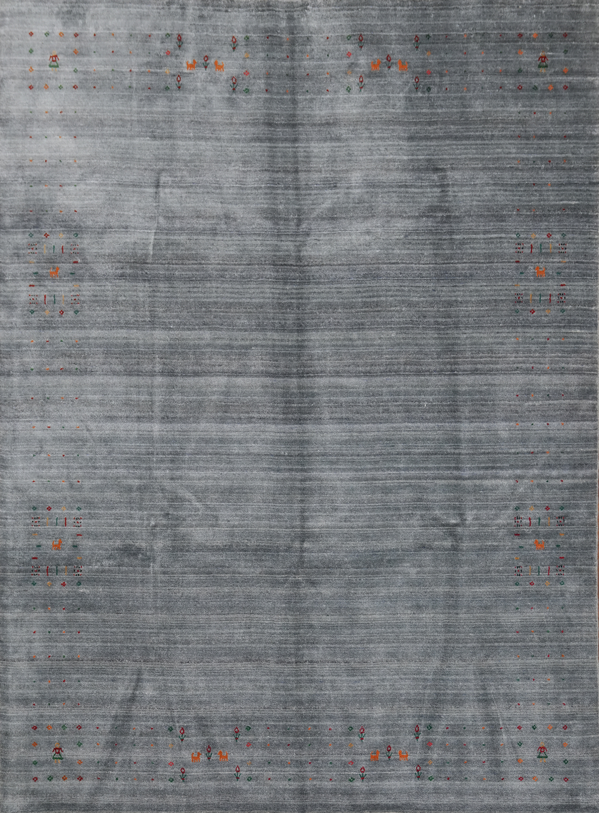 Eye-catching Gabbeh Area Rug Gray Color Handmade Silk 8×10 ft
