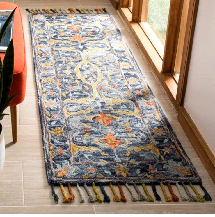 Hand Tufted Blue/Rust Rug 100% Wool